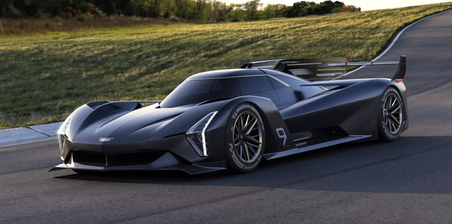 cadillac project gtp hypercar front left three quarter on track