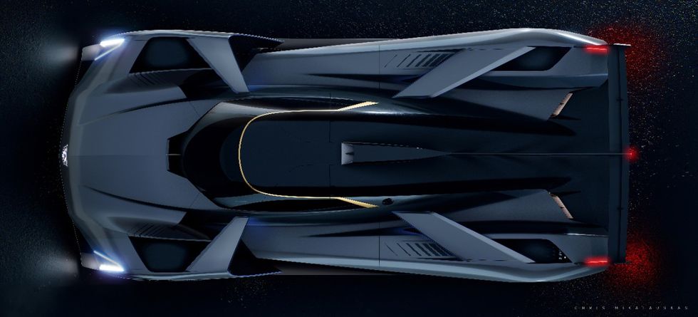 view of cadillac project gtp hypercar from above