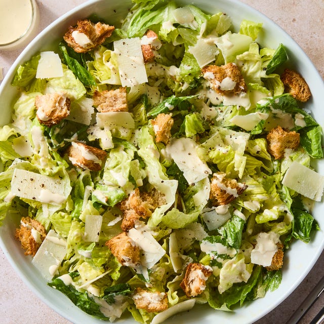 crisp romaine, salty shaved parm, and crunchy homemade sourdough croutons tossed in a creamy, cheesy umami packed dressing