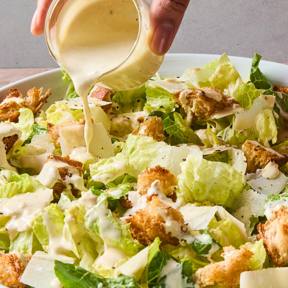 crisp romaine, salty shaved parm, and crunchy homemade sourdough croutons tossed in a creamy, cheesy umami packed dressing