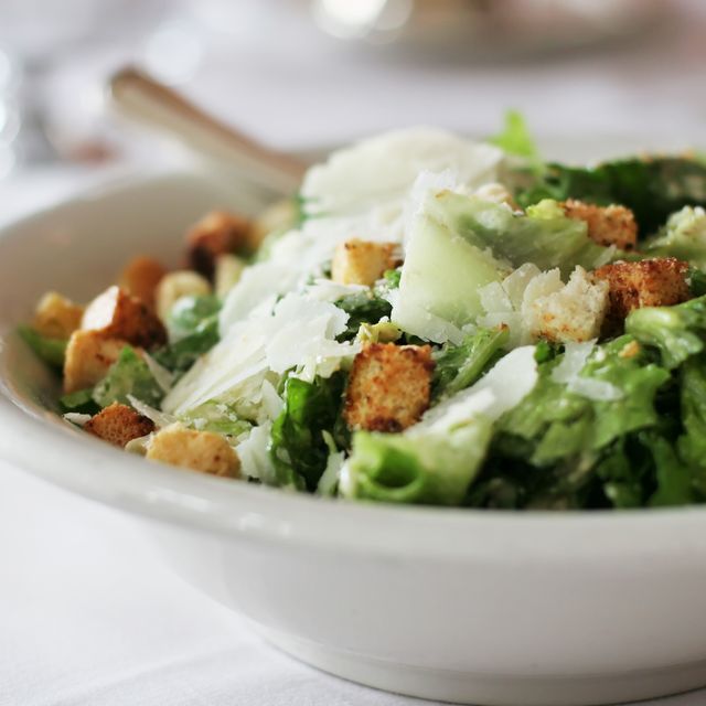 Caesar salad with croutons and parmesan cheese