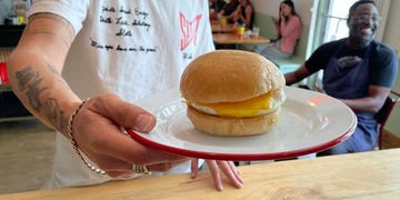 breakfast sandwich at café tropical