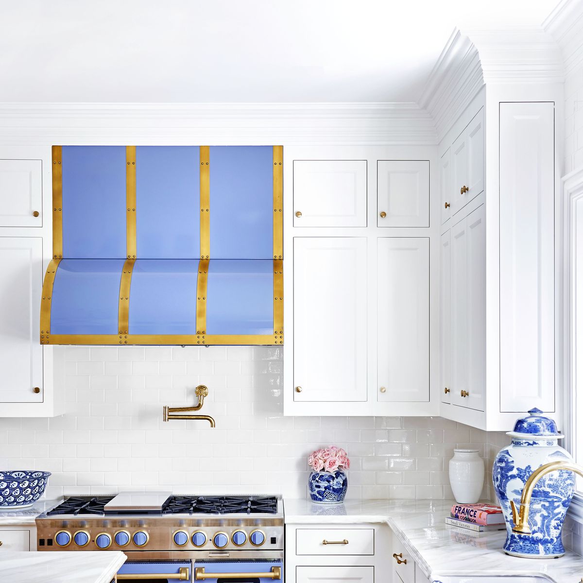White and Gold Kitchen with Bertazzoni Range - Contemporary - Kitchen