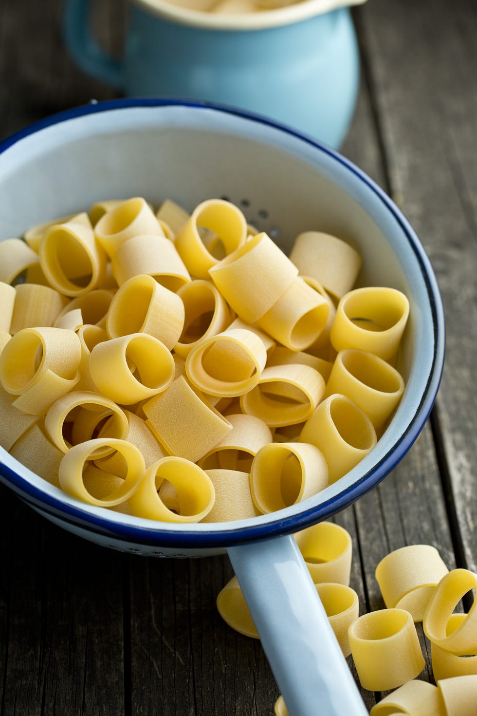 Pasta: pens, shells, rigatoni, fusilli and squid. Top view Stock