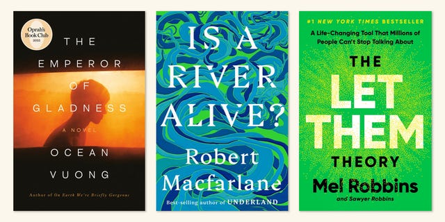 books, california bestsellers, the emperor of gladness by ocean vuong, is a river alive by robert macfarlane, the let them theory by mel robbins and sawyer robbins