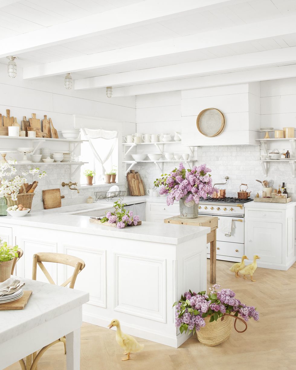 french farmhouse makeover, maria carr light, bright, and mostly white decor kitchen