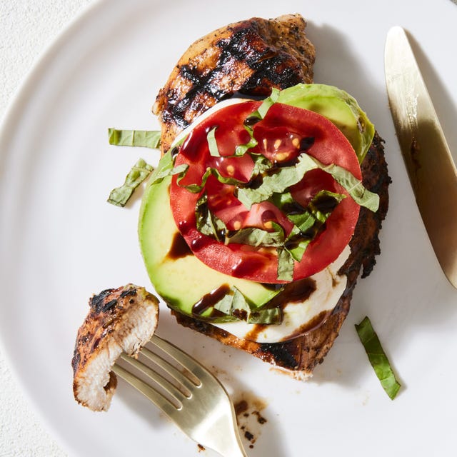 california grilled chicken topped with avocado, tomato, mozzarella and balsamic