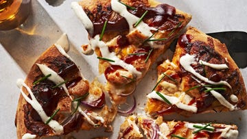 california pizza kitchen bbq pizza topped with ranch and bbq sauce
