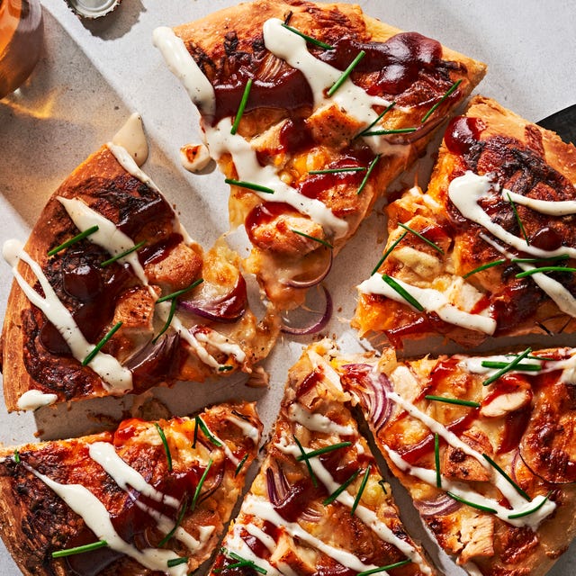 california pizza kitchen bbq pizza topped with ranch and bbq sauce