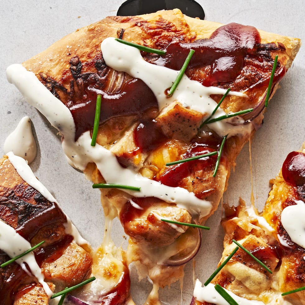 california pizza kitchen bbq pizza topped with ranch and bbq sauce
