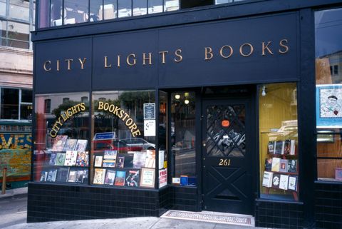 city lights bookstore on columbus avenue, the first paperback bookstore in america, opened in 1953 and frequented by authors of the beat generation