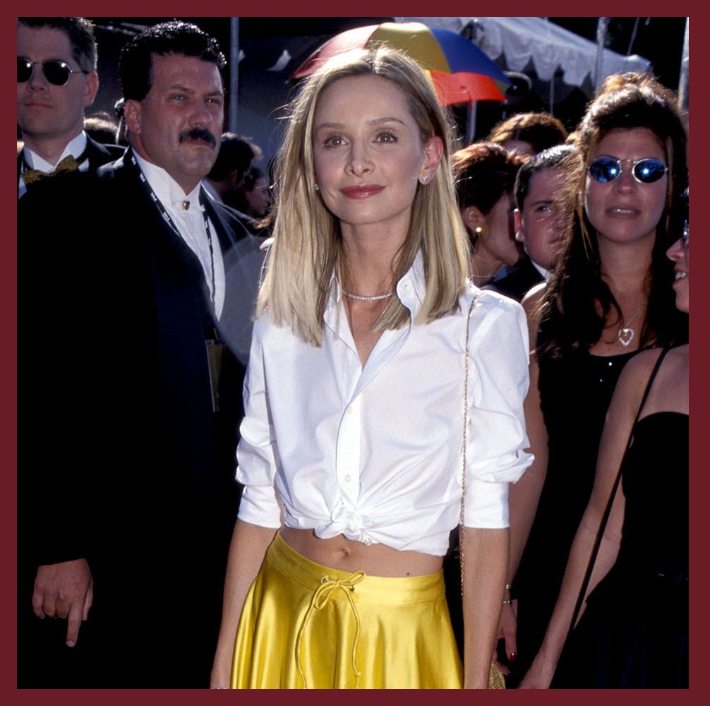 Calista Flockhart Rewears Golden Yellow Ralph Lauren Skirt from 1999