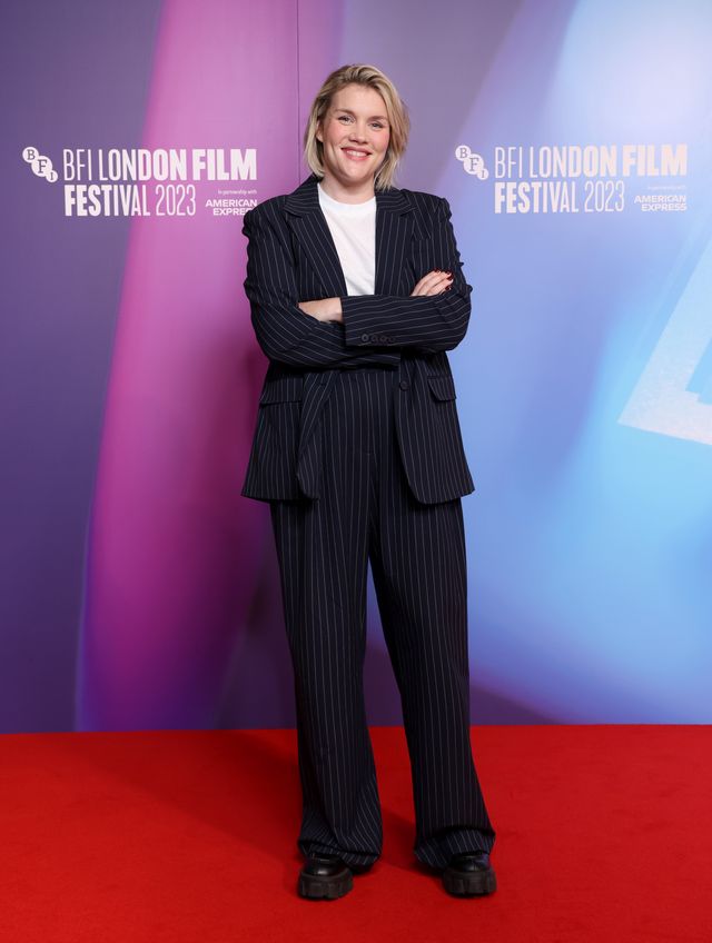 Call the Midwife's Emerald Fennell wears pinstripe suit