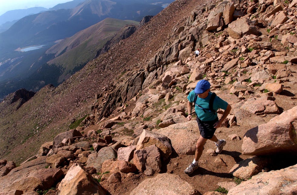 072003 pikes peak, manitou springs,co  call them crazy, but hundreds of people have been training for and even looking forward to the 13 1 mile climb up over 7,000 vertical feet and a gasp for your breath 14,000 feet of altitude pikes peak ascent the
