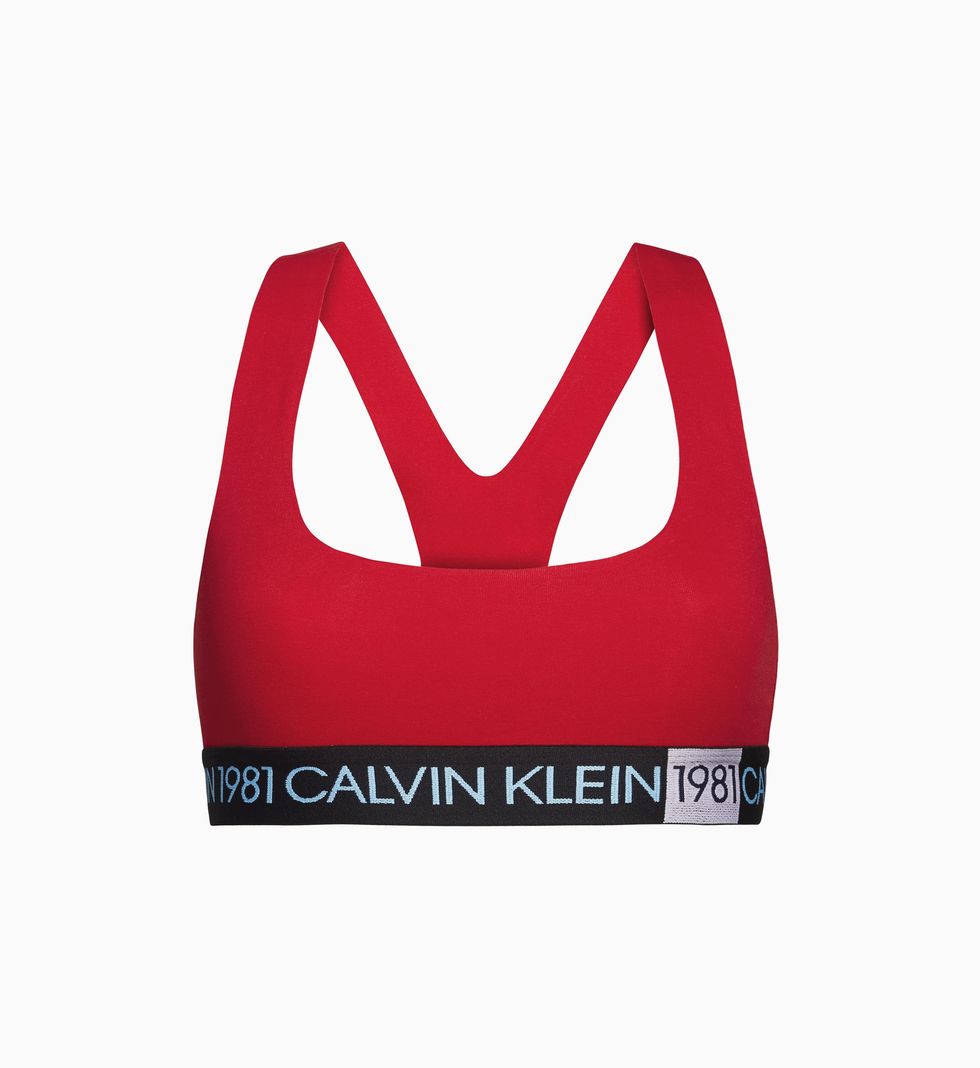 Brassiere, Undergarment, Clothing, Sports bra, Red, Undergarment, Logo, Crop top, 