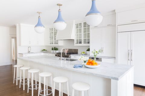 White, Room, Countertop, Furniture, Kitchen, Property, Blue, Interior design, Cabinetry, Home, 
