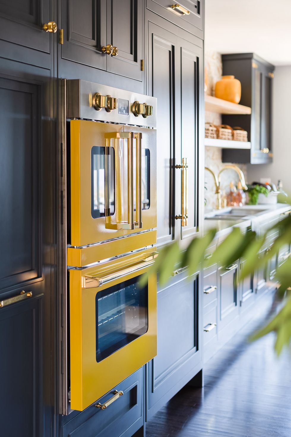 Kitchen, Room, Cabinetry, Countertop, Yellow, Major appliance, Property, Refrigerator, Furniture, Home appliance, 