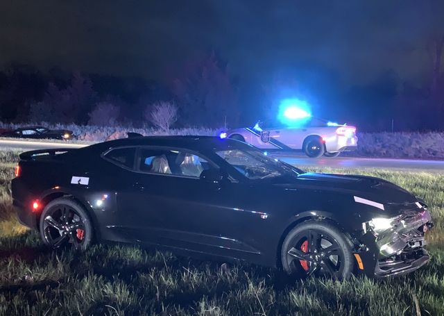 crashed chevy camaro after michigan state police chase