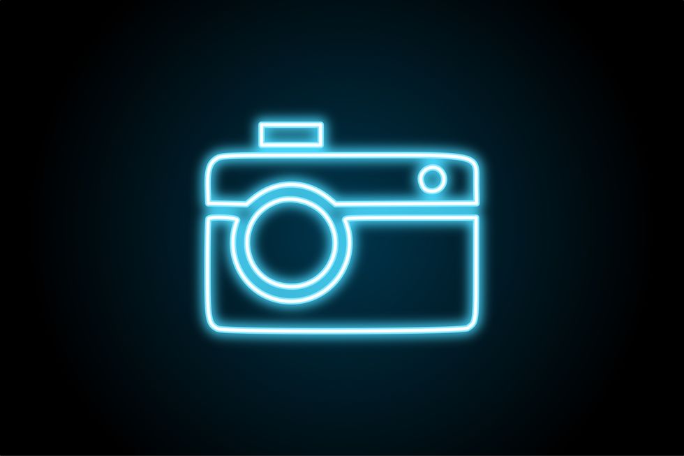 camera icon symbol neon glowing