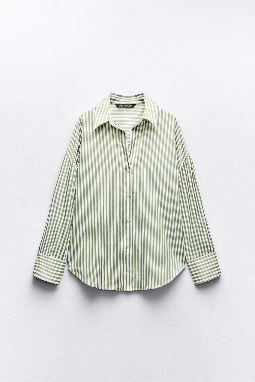 a green and white striped shirt