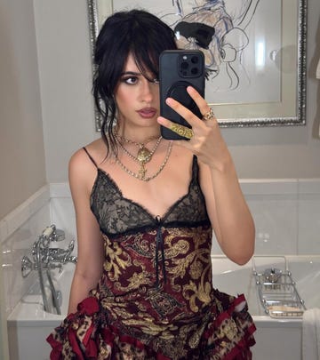 camila cabello mob wife lace ruffle mini dress