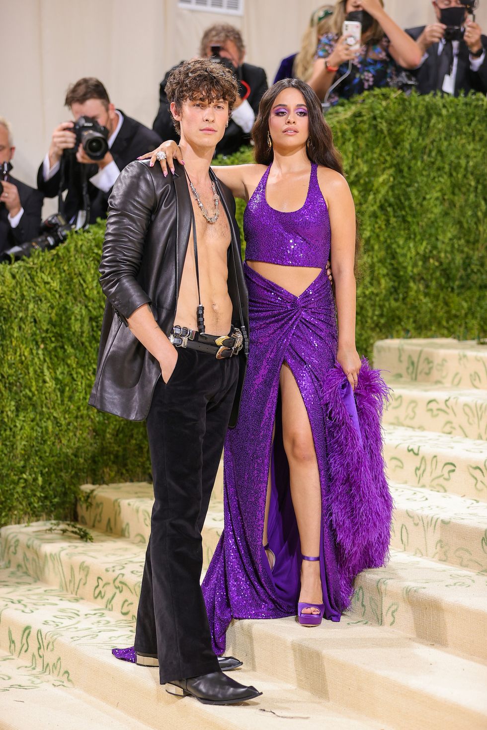 new york, new york   september 13 shawn mendes and camilla cabello attend the 2021 met gala celebrating in america a lexicon of fashion at metropolitan museum of art on september 13, 2021 in new york city photo by theo wargogetty images