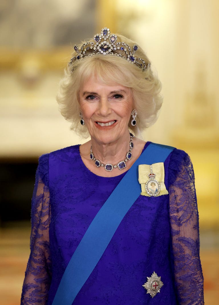 Queen Camilla Wears Queen Elizabeth Sapphire Tiara