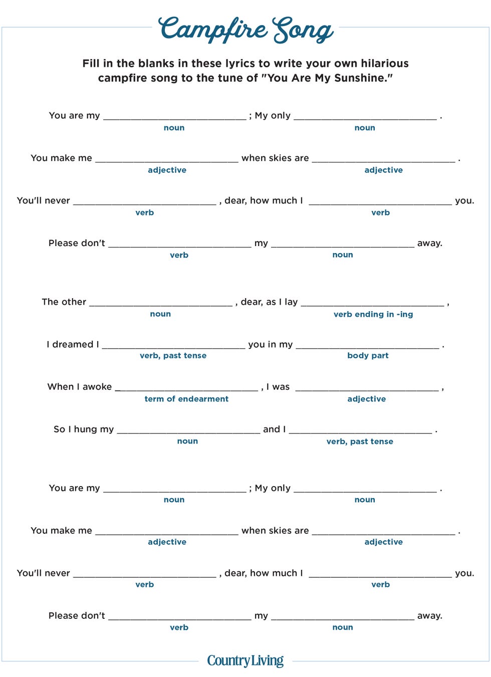 fill in the blank campfire song pdf