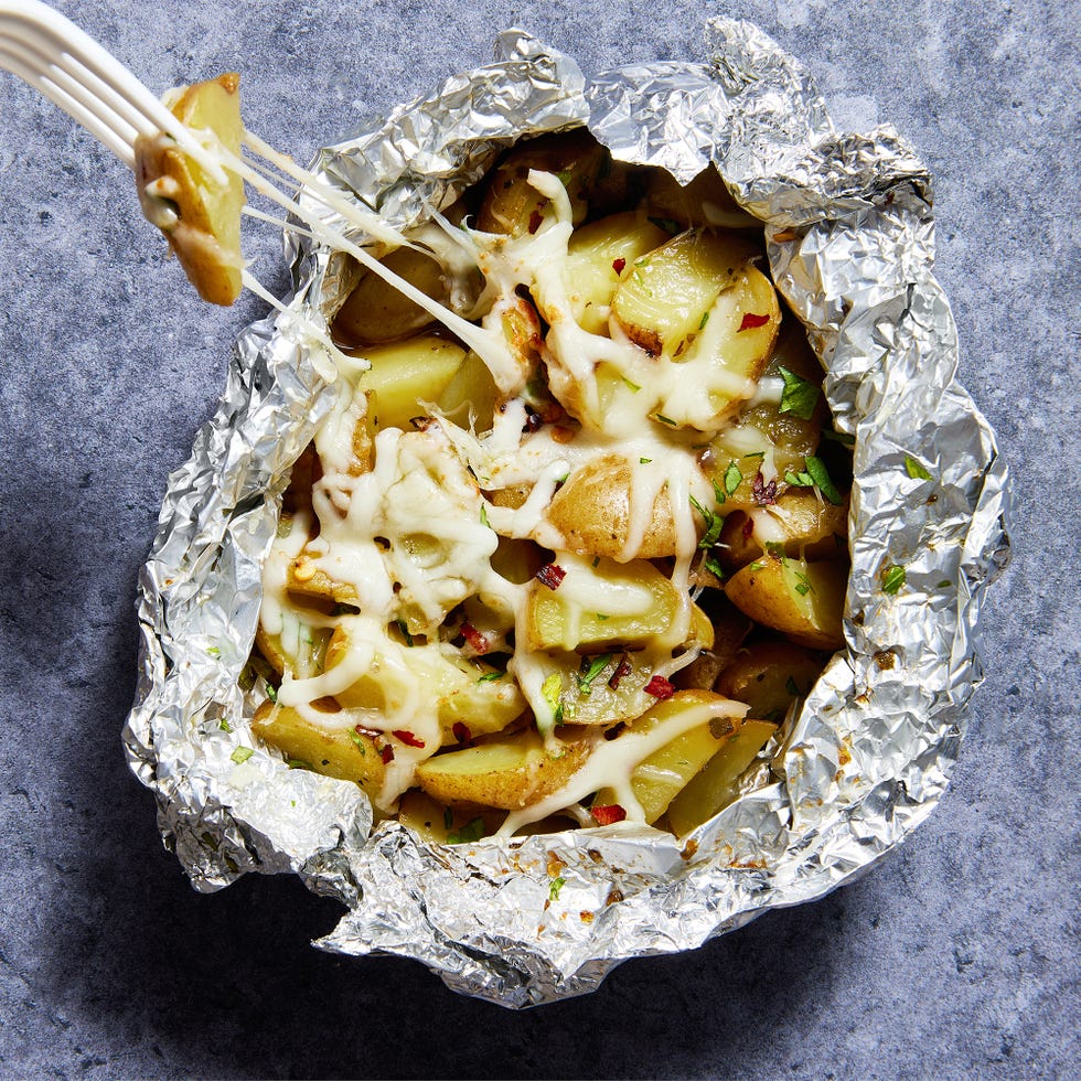 cheesy potatoes in a foil pack