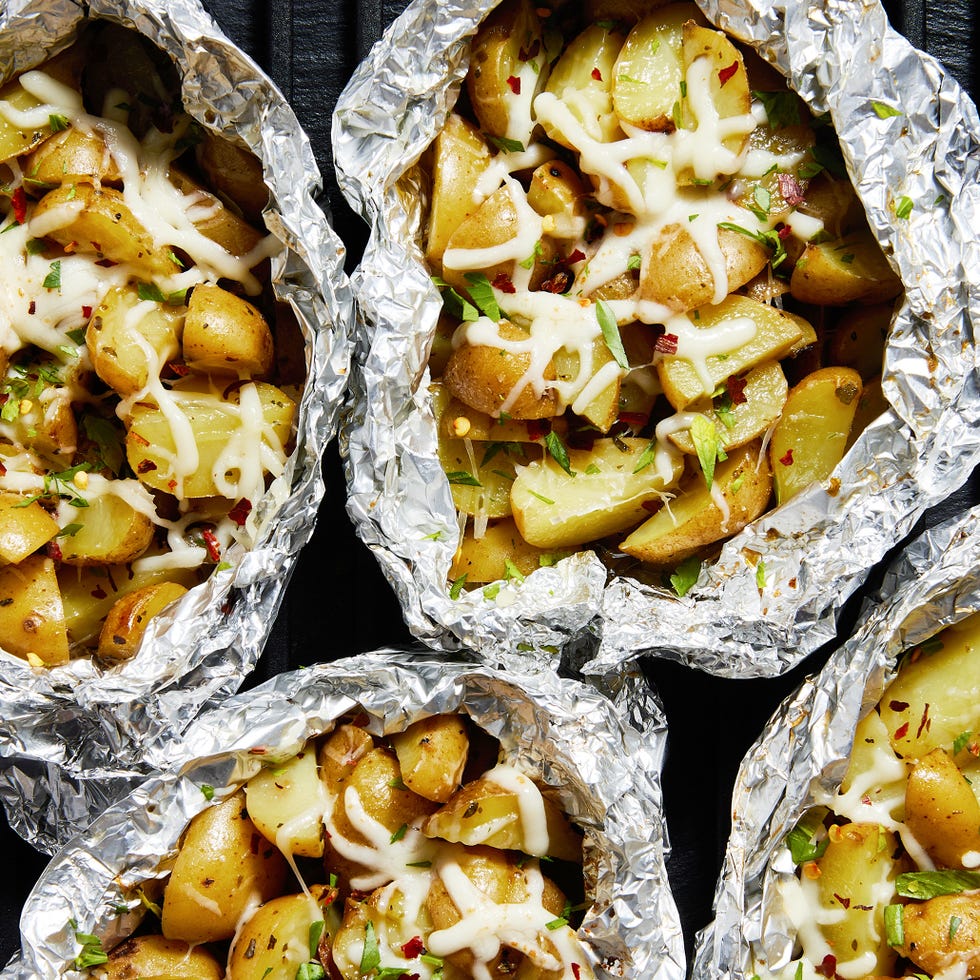 cheesy potatoes in a foil pack