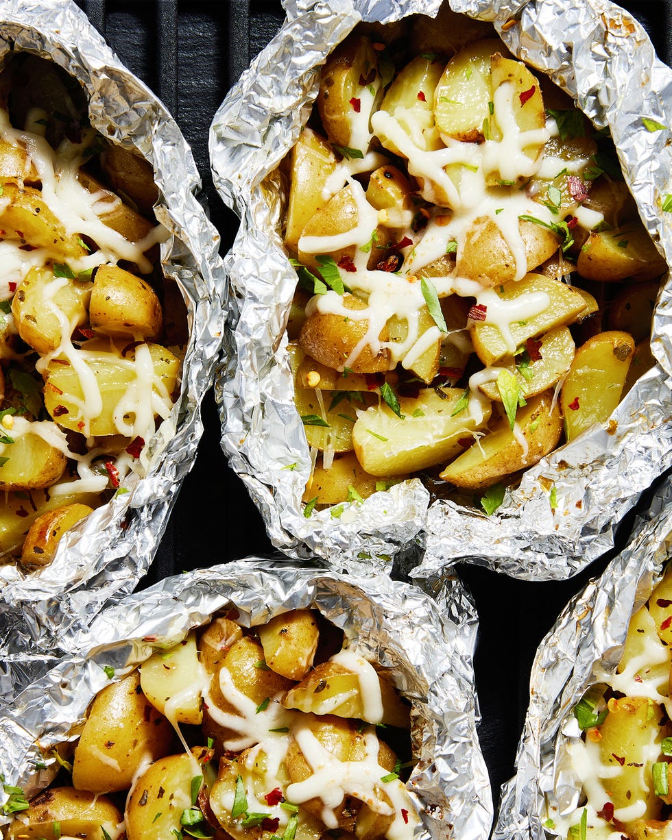 cheesy potatoes in a foil pack