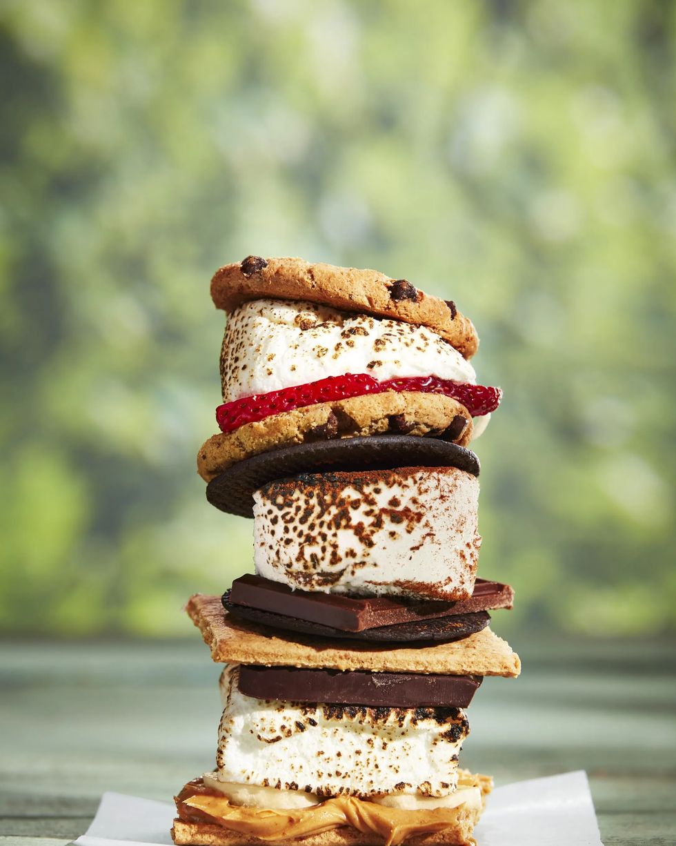 three variations of smores stacked on top of each other