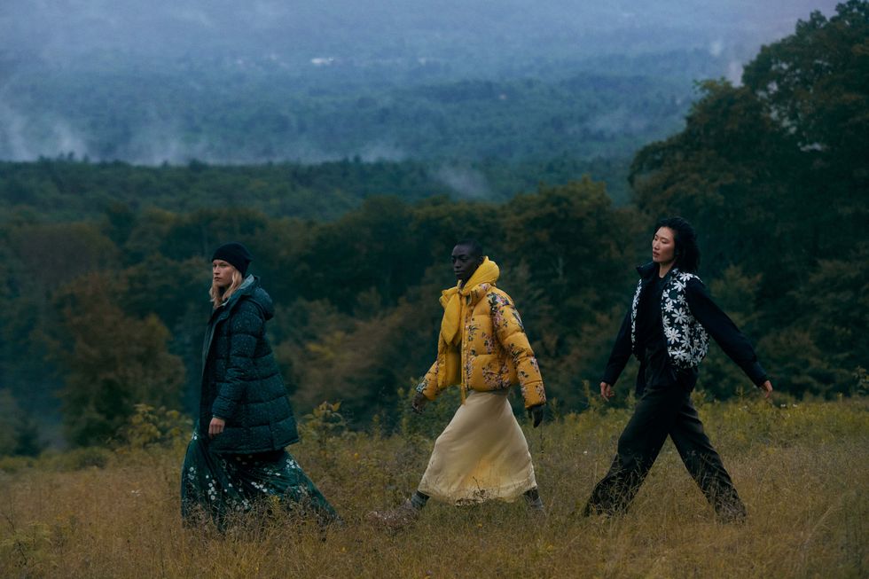 models wear canada goose and reformation outerwear in a story announcing the canada goose and reformation collaboration 2022