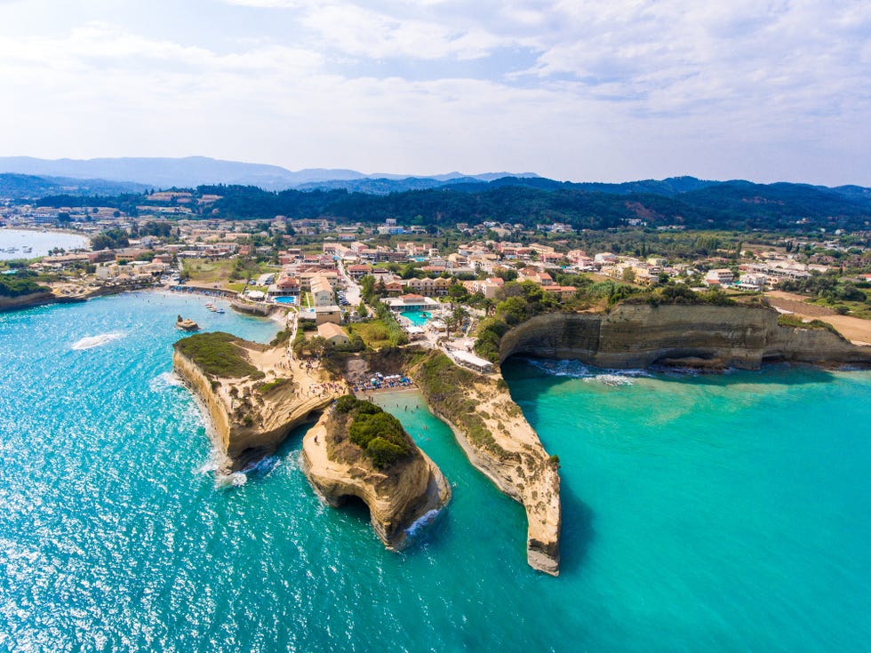 Canal D'Amour beach in Sidari, Corfu island, Greece. People bath