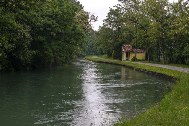 canal naviglio martesana near the town of canonica d'adda in north italy.