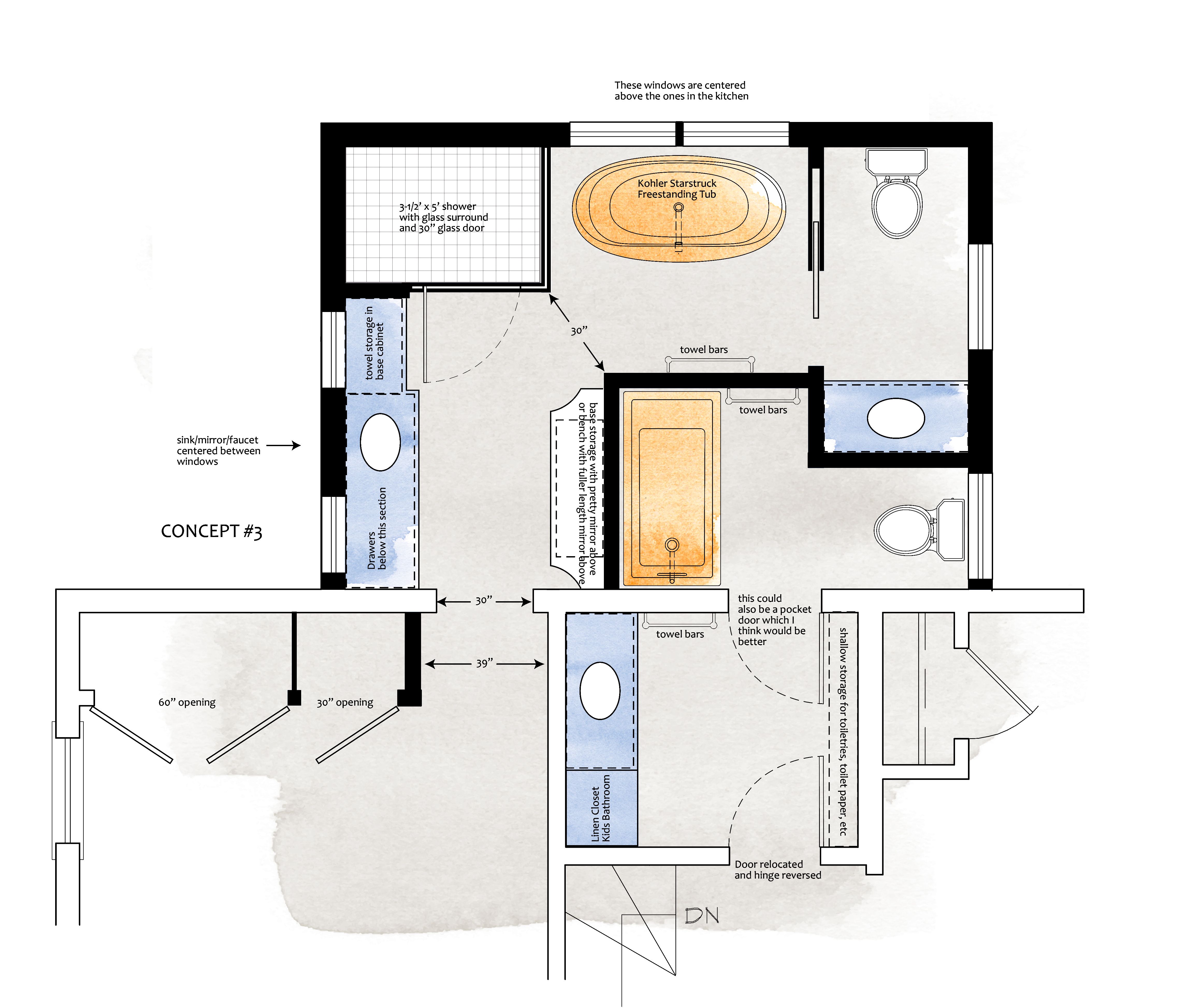 L deals shaped bathroom