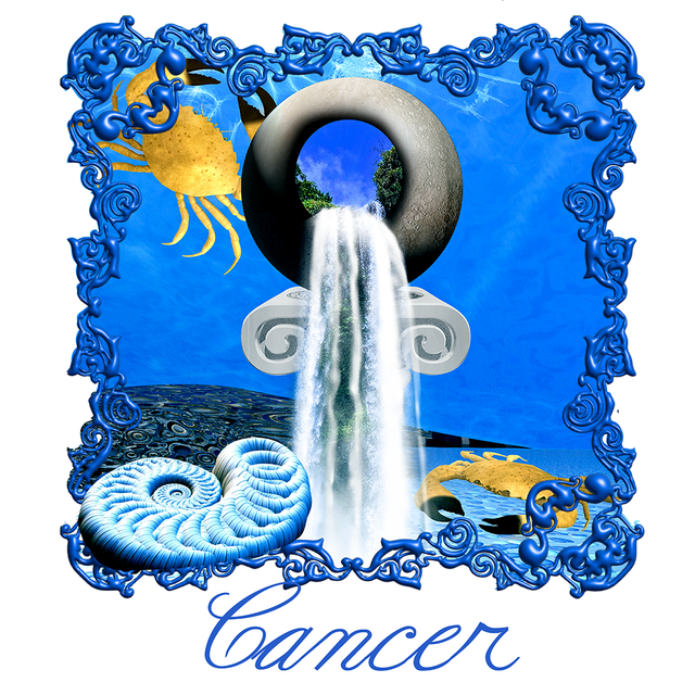 a blue and white logo reading cancer