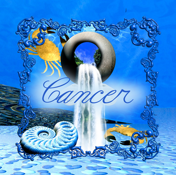 a blue and white logo reading cancer