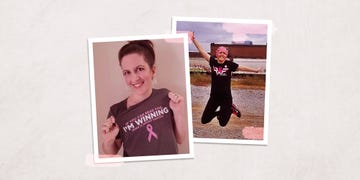 collage of author celebrating beating cancer