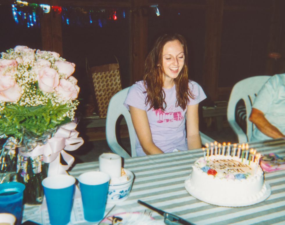 candid birthday party, birthday cake, 2000s y2k candid family vintage photo