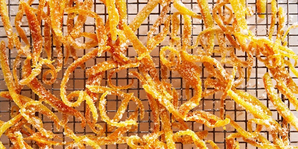 sliced orange peel with a candy coating