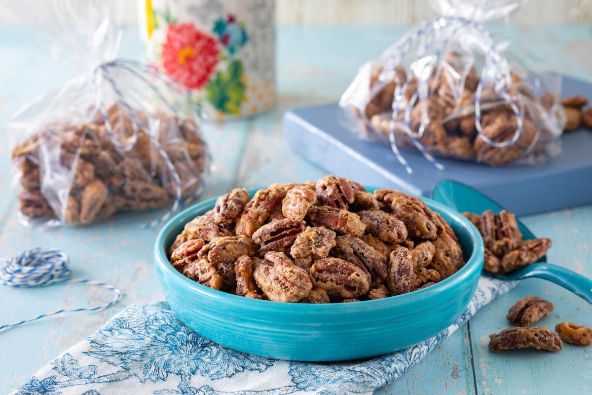 Candied pecans anyone??? Learning to use my new candy nut machine. It  should cut down my time in making these delectable creations., By  Worthington Pecan Farm