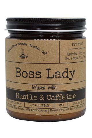 malicious women candle co   boss lady, expresso yo' self infused with hustle  caffeine, all natural organic soy candle, 9 oz