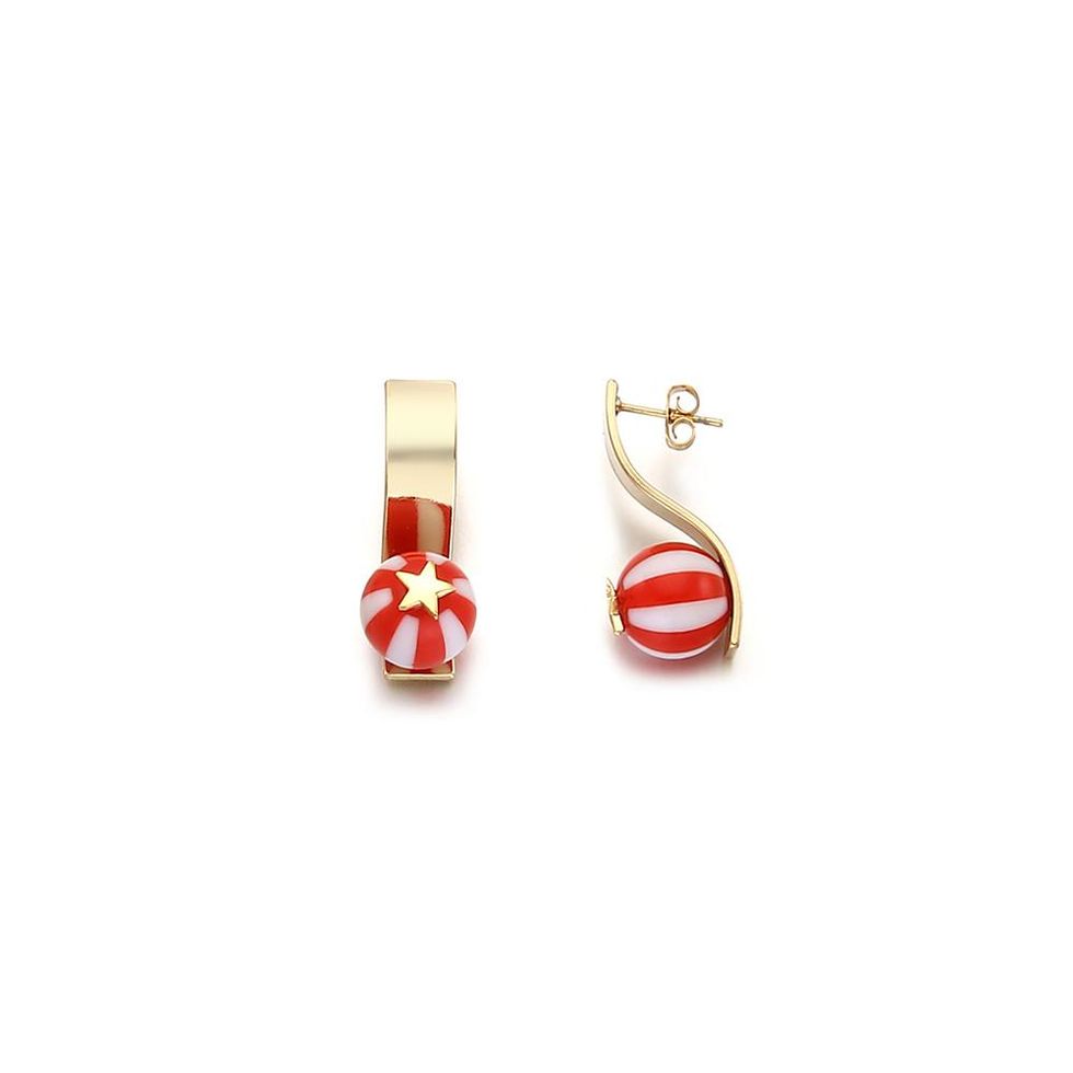 Earrings, Red, Fashion accessory, Jewellery, Body jewelry, Metal, Gemstone, 