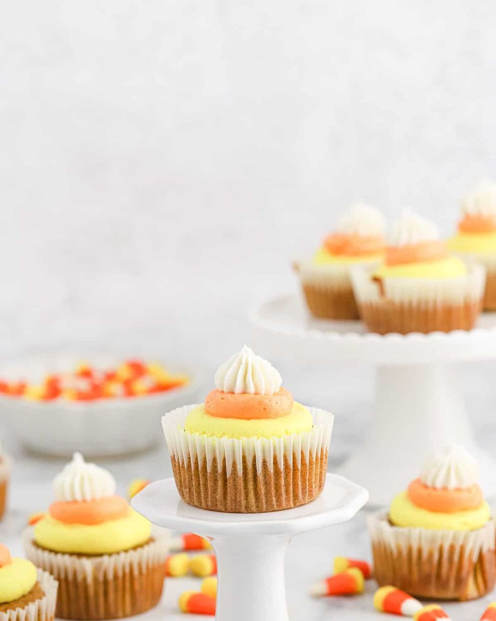 candy corn desserts pumpkin cupcakes with candy corn buttercream frosting