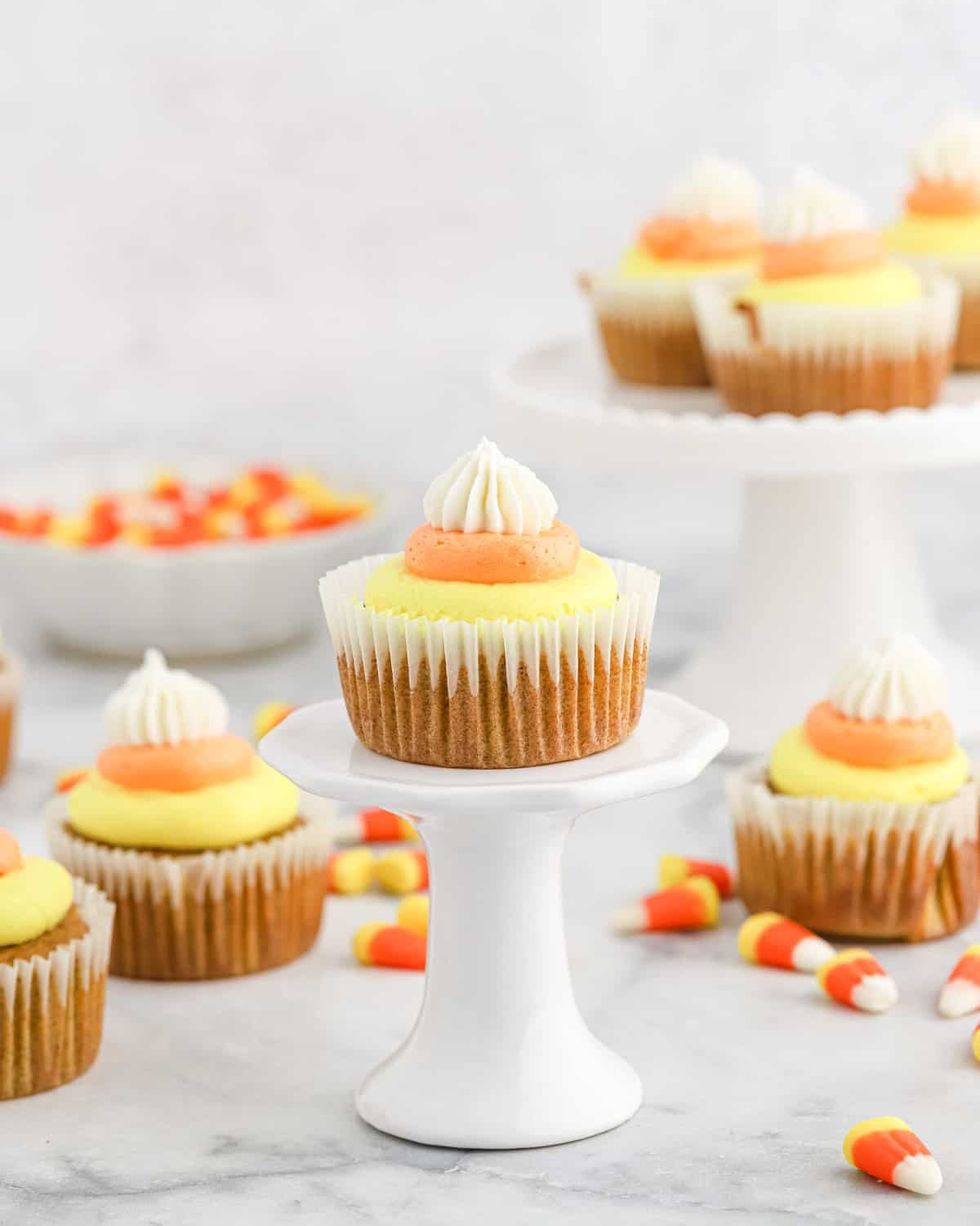 candy corn desserts pumpkin cupcakes with candy corn buttercream frosting