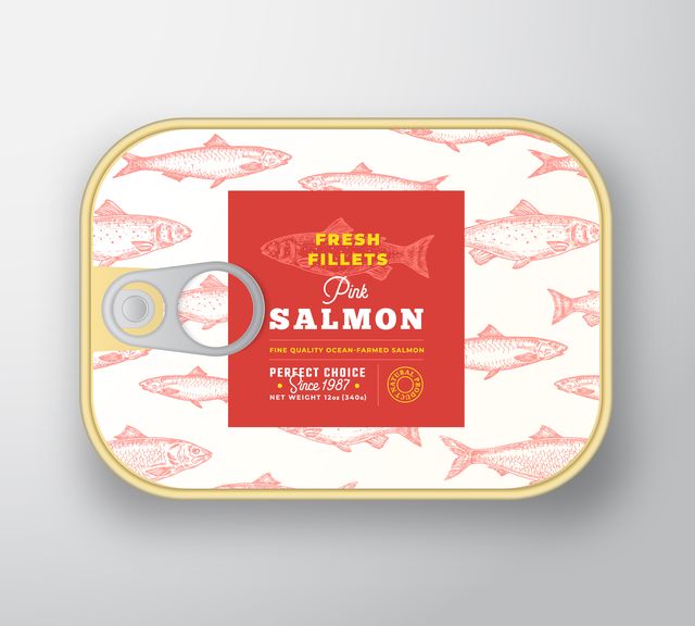 canned fish label template abstract vector fish aluminium container with label cover packaging design modern typography and hand drawn salmon silhouette background layout