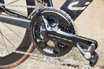 a dura ace crankset on a road bike