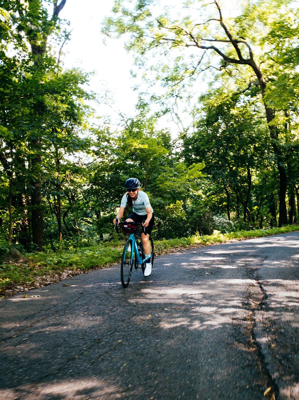 amy wolff riding the canyon endurace on a hill in easton, pa in june 2020