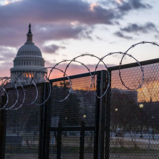 washington, district of columbia, united states   20210123 razor wire and fences still surround the united states capitol building at sunrise a few days after the inauguration of president joe biden and vice president kamala harris the capitol was breached during an insurrection january 6 just days before the inauguration photo by jeremy hogansopa imageslightrocket via getty images